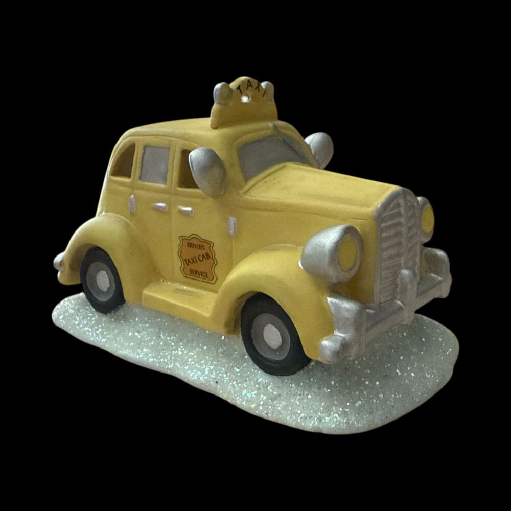 Vintage Yellow Taxi Figurine: Ernies Taxi Cab Service, Holiday Village Display